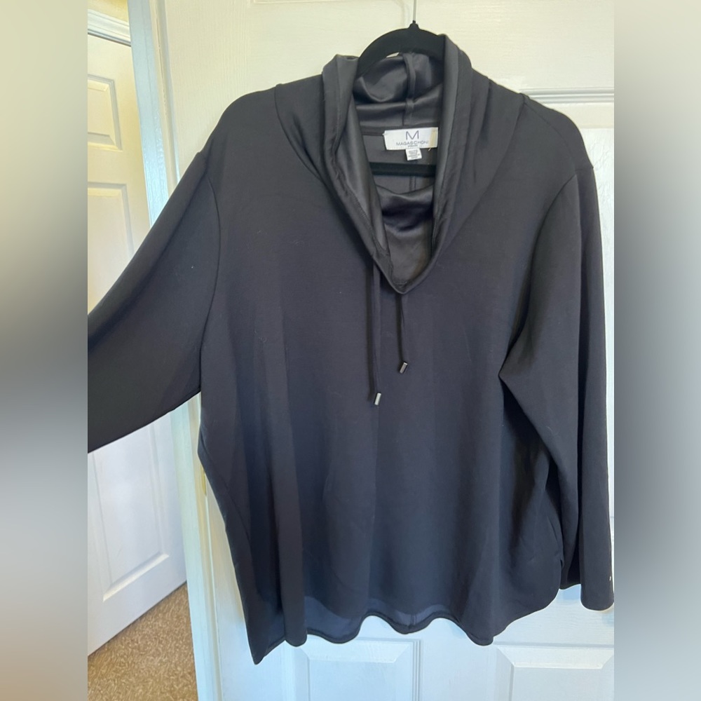 Womans black soft cowl neck long sleeve top